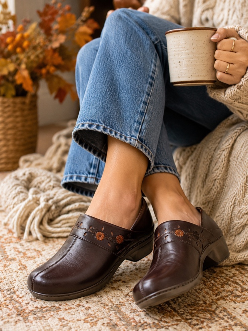 Dansko Brown Leather Floral Women’s Comfort Slip On Clog Shoes Sz 41